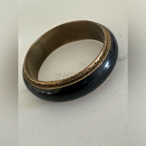 Vintage Brass & Black Ornate Bangle Bracelet
